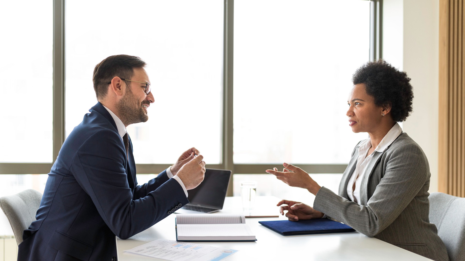 Experienced businessman listen to candidate answers